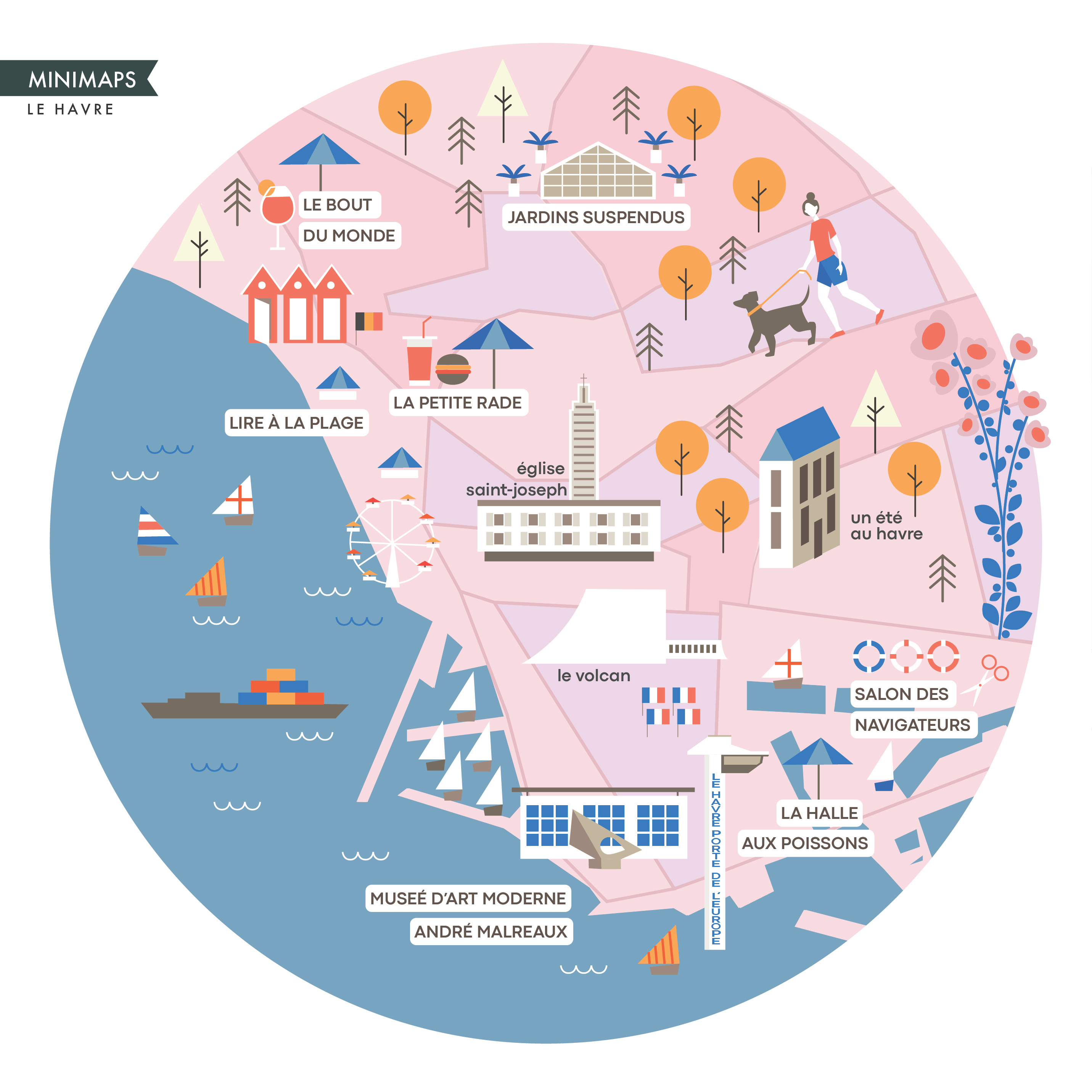 Le Havre Summertime Minimap editorial france graphic design illustrated map illustration illustrator map mapa