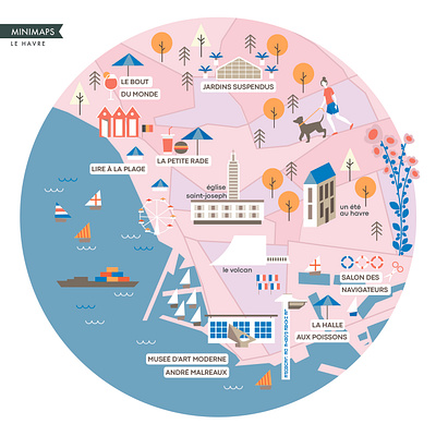 Le Havre Summertime Minimap editorial france graphic design illustrated map illustration illustrator map mapa