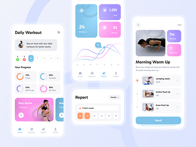 Health & Fitness App app apps branding clean design fitness graphic design health health fitness healthy illustration light modern popular routines simple ui ux website workout