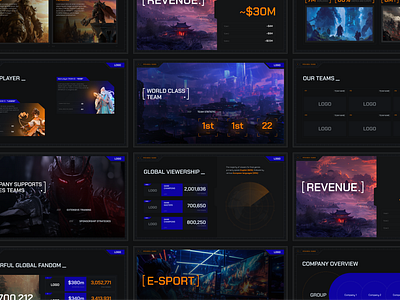 Pitch deck for e-sport game industry branding design figma graphic design illustration illustrations pitch deck presentation