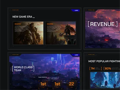 Pitch deck slides for e-sport game industry branding design figma graphic design illustrations pitch deck presentation
