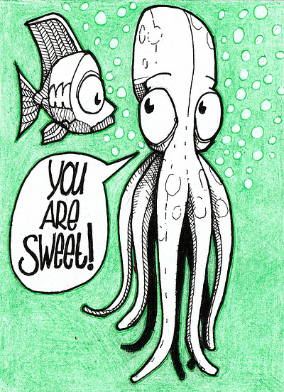 We 're so different, but... drawing fish illustration octopus postcard