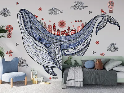 The Mezen Whale graphic design ornament vector illustration wallpaper