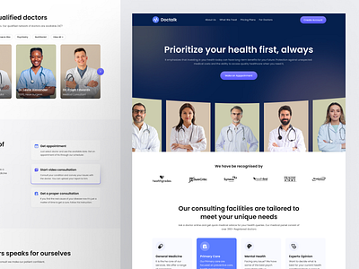 DocTalk - Telemedicine Landing Page Design appointment doctor find header herosection homepage landing modern telemedicine ui ux web design