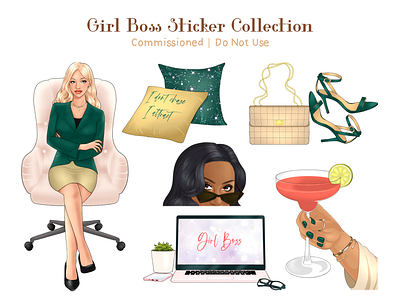 Sticker Sheets Commission | Girl Boss 2d character design collection digital art editorial girl power illustration print sticker women