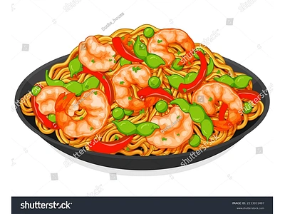 Asian Shrimp stir fry noodles recipe illustration vector. anime asian noodles cartoon chinese food food art food illustration food vector icon icon vector illustration japanese food manga noodles icon noodles vector seafood shrimp shrimp noodles shrimp noodles vector stir fry noodles vector