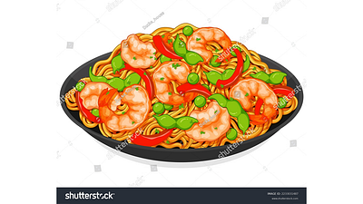 Asian Shrimp stir fry noodles recipe illustration vector. anime asian noodles cartoon chinese food food art food illustration food vector icon icon vector illustration japanese food manga noodles icon noodles vector seafood shrimp shrimp noodles shrimp noodles vector stir fry noodles vector