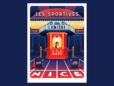 Poster "Les Sportives en Lumière" à Nice alice milliat cine projector cinema design france graphic design illustration illustrator movie theater nice sport vector vintage woman