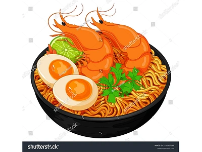 Thai stir fry noodles with shrimp or prawn food icon seafood