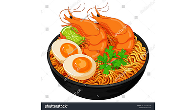 Thai stir fry noodles with shrimp or prawn food icon seafood