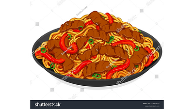 Asian stir fry noodles recipe illustration vector. anime beef noodles cartoon food icon food illustration illustration manga vector