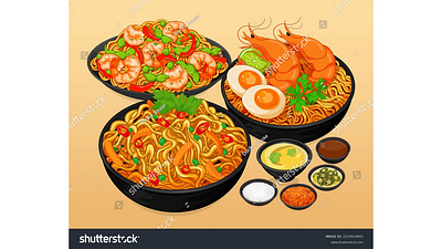 Asian Shrimp stir fry noodles vector. food icon seafood spicy noodle