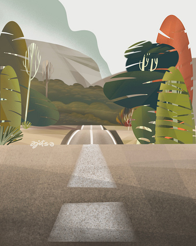 Road to hills digital art digital painting illustration procreate