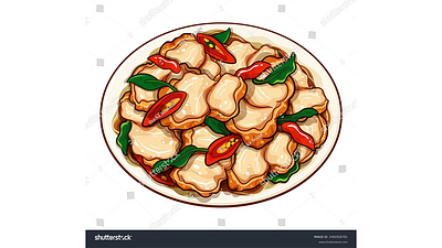 Spicy thai holy basil pork menu vector. anime cartoon crispy pork food illustration holy basil pork illustration krapow krapowmookrob manga padkrapao spicy thai stir fry thai food vector thai menu thai spicy icon thai stir fried thai street food vector กะเพราหมูกรอบ ผัดกะเพรา