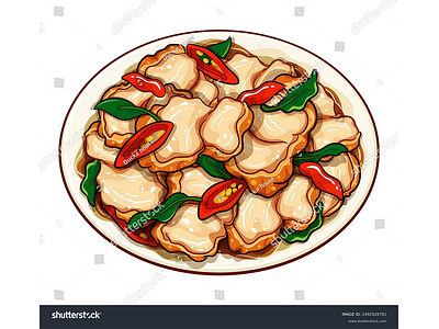 Spicy thai holy basil pork menu vector. anime cartoon crispy pork food illustration holy basil pork illustration krapow krapowmookrob manga padkrapao spicy thai stir fry thai food vector thai menu thai spicy icon thai stir fried thai street food vector กะเพราหมูกรอบ ผัดกะเพรา