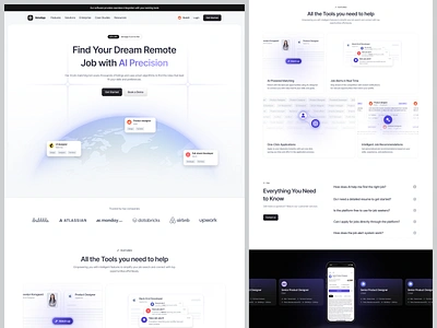 Find Job Saas Landing Page Marketing Website ai artificial intelligence bento component dashboard illustration job job finder landing page product design saas saas uiux uidesign uiux uxdesign web web app web design wesite work