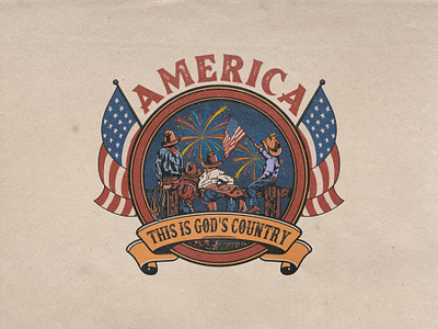 AMERICA THIS GOD'S COUNTRY 4th of july america american american flag cowboy cowboy art cowboy kids design graphic design illustration independence day logo usa vintage western