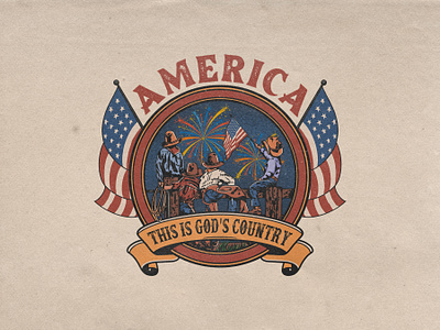 AMERICA THIS GOD'S COUNTRY 4th of july america american american flag cowboy cowboy art cowboy kids design graphic design illustration independence day logo usa vintage western