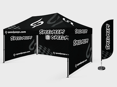 ✨ Custom Minimalist Tent & Feather Flag Design for SpeedPeeps ✨ blackandwhite branding cleandesign customtentdesign eventbranding featherflag graphic design logo minimalistdesign tradeshowdesign