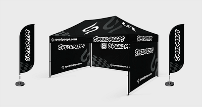 ✨ Custom Minimalist Tent & Feather Flag Design for SpeedPeeps ✨ blackandwhite branding cleandesign customtentdesign eventbranding featherflag graphic design logo minimalistdesign tradeshowdesign