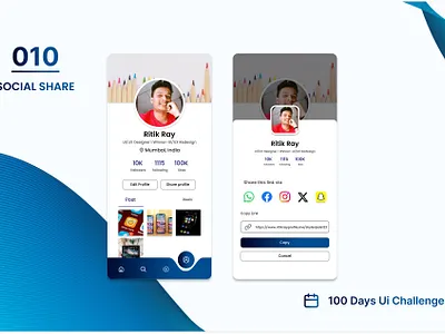 DAY-010 SOCIAL SHARE 100 days ui 100days 100daysofui app design appdesign daily ui challenge design mobile app design social share social share profile ui user interface ux