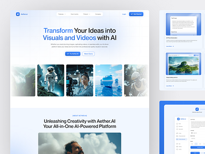Aether.ai - AI Generation Landing Page ai ai video artificial intelligence creative design desktop digital future generative intelligence landing page modern prompt tools ui ui design video web design website workflow