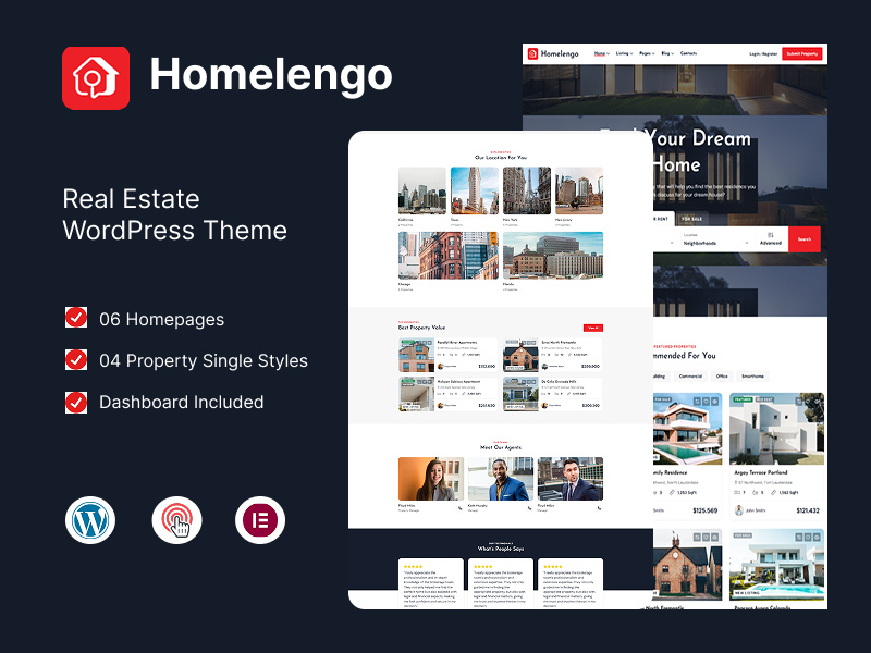 Homelengo - Real Estate WordPress Theme branding customizable theme design home listings homelengo theme modern design online property portal property listings property management real estate real estate agency real estate business real estate marketing real estate solutions real estate website responsive design seo friendly web design web development wordpress theme