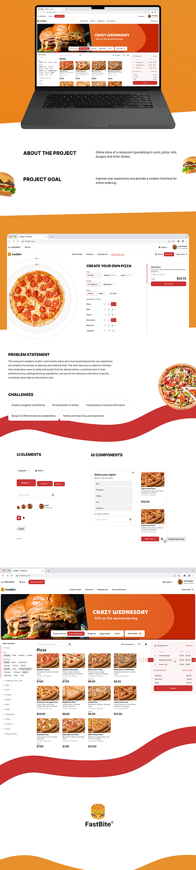 FastBite | Online restaurant banner section catalog checkout filters header restaurant ui uiux web app webdesign