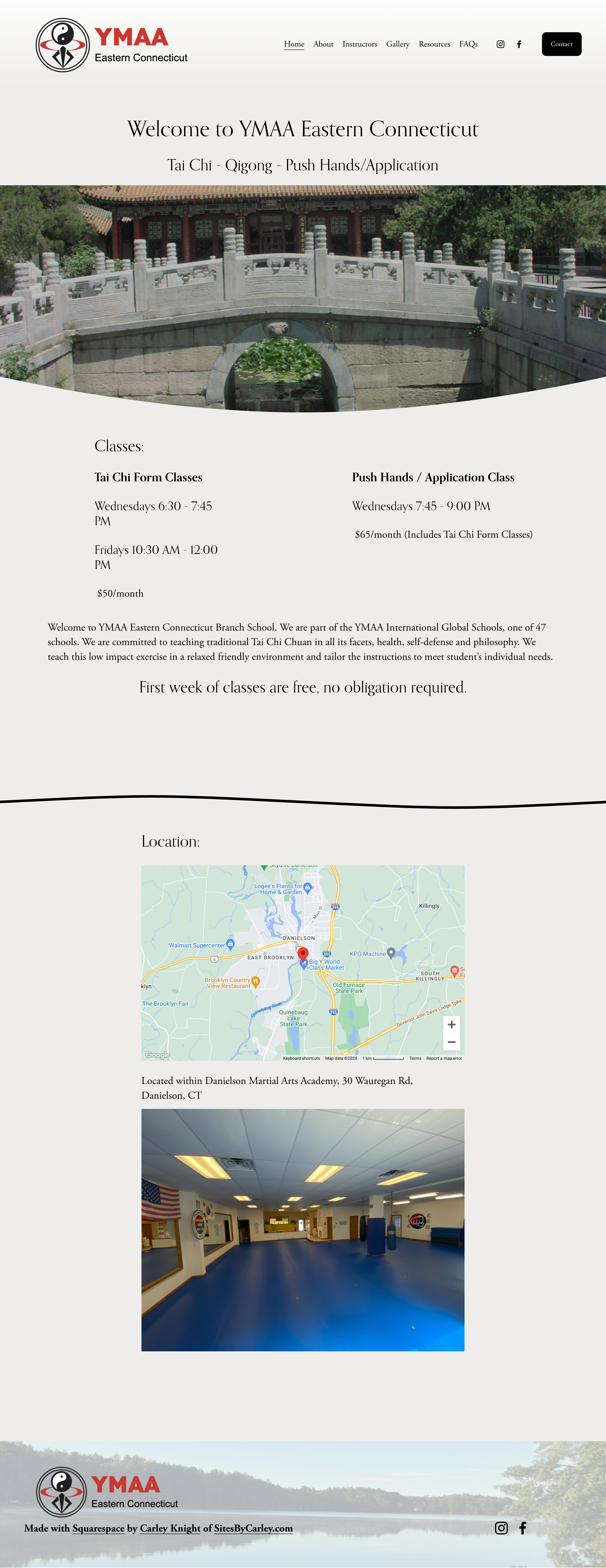 YMAA Eastern Connecticut Squarespace Site for Client squarespace ui web design