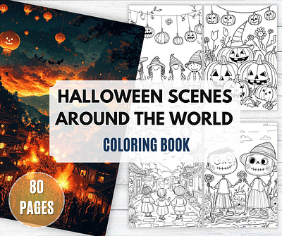 Halloween Scenes Around the World Coloring Book halloween characters