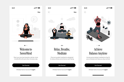 SerenMind - Onboarding screens for a meditation app design illustration onba onboarding onboardingscreens product design ui uiux ux