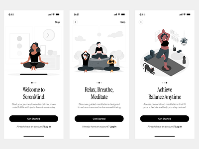 SerenMind - Onboarding screens for a meditation app design illustration onba onboarding onboardingscreens product design ui uiux ux