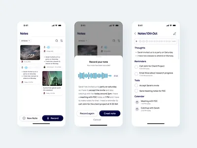 Create notes by audio recording app clean design grid list minimal mobile notes recording todo ui