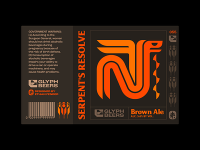 Glyph beer 55 ale beer beer label brew brewing brown ale dragon graphic design icon label design logo medieval nature norse packaging sea serpent serpent symbol tavern viking