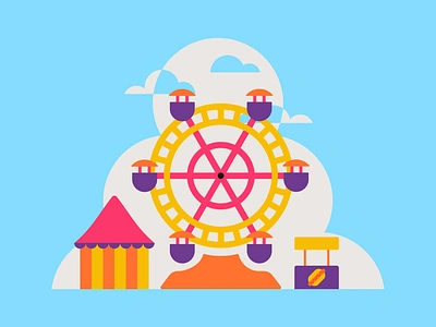 PEACHTOBER - Wheel amusement park artprint blue colourful digital illustration editorial fair ferris wheel geometric illustration graphic design happy design hot dog illustration orange peachtober pink vectober vector vector illustration yellow