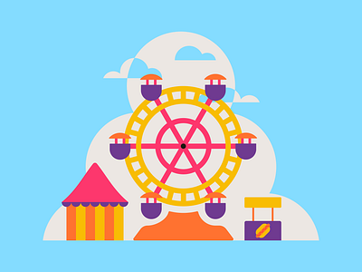 PEACHTOBER - Wheel amusement park artprint blue colourful digital illustration editorial fair ferris wheel geometric illustration graphic design happy design hot dog illustration orange peachtober pink vectober vector vector illustration yellow