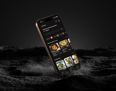 yufeed application darkmood design food list notification profile search ui