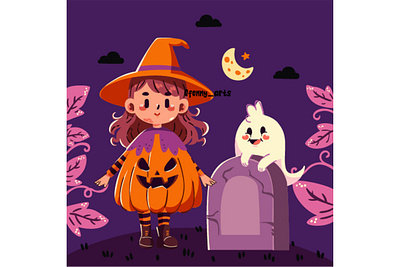 Illustration of Halloween Celebration accessories candy celebration child costume dress elements festival girl grave halloween holiday lantern mystery pumpkin religious scary season spooky traditional