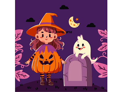 Illustration of Halloween Celebration accessories candy celebration child costume dress elements festival girl grave halloween holiday lantern mystery pumpkin religious scary season spooky traditional