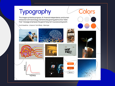 AI Moodboard ai artificial intelligence blue color colorpalette colortheory creative creativepro debtfree finance financialfreedom future money moodboard orange retirement savings typography ui web design