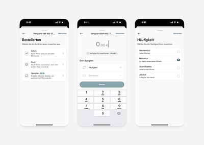 Finance Investment App Concept: Setup ETF Savings Plan Flow app button design finance mobile product product design radio ui user interface widget