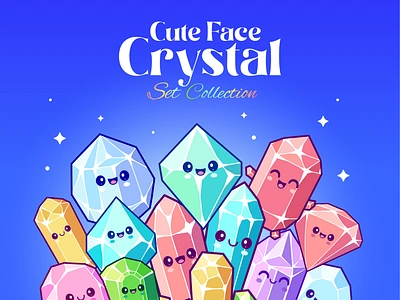 Cute Crystal Stone💎 branding cartoon character collection crystal cute diamond doodle face flat glass icon illustration jewellery logo luxury mockup rock stone