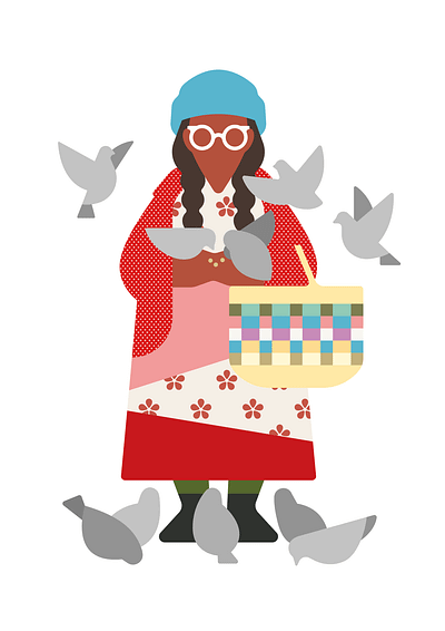 Pigeon lady character color flat illustration lady pigeon woman