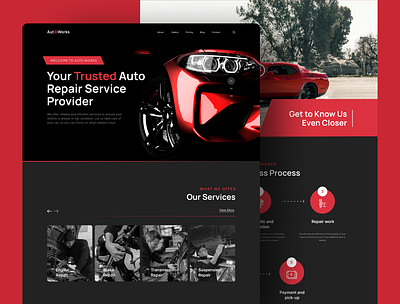 AutoWorks – Black and Red Minimalist Modern Auto Repair Website auto business auto design auto repair black and red design bold design creative ui minimalist design minimalist ui modern ui repair shop responsive web ui inspiration ui showcase ui trsnds ux design webdev website design website template