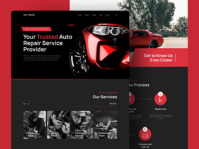 AutoWorks – Black and Red Minimalist Modern Auto Repair Website auto business auto design auto repair black and red design bold design creative ui minimalist design minimalist ui modern ui repair shop responsive web ui inspiration ui showcase ui trsnds ux design webdev website design website template