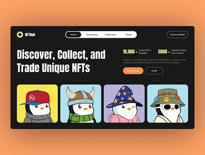 NFTHub – NFT Marketplace Hero Section creative design digital assets figma template marketplace design minimalist design modern ui nft builder nft community nft design nft marketplace nft platform ui inspiration ui showcase ui trends ui ux ux design web design website template