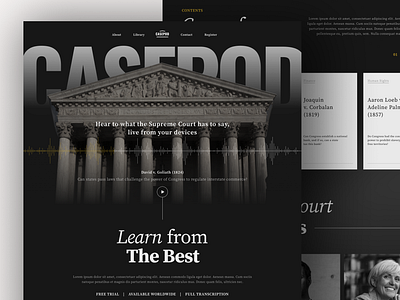 Casepod – Court Case Podcast Website Landing courtcases creative design figma template legal community legal news legal podcast minimalist design modern webdesign podcast landing podcast platform podcast website ui inspiration ui showcase ui trends ui ux ux design webdev website template