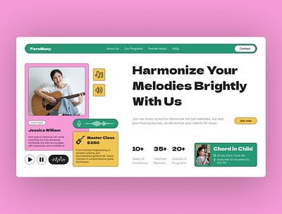 FareMony – Music School Hero Section creative design figma template hero image minimalist design modern web design music education music school music website responsive web school website ui inspiration ui showcase ui trends uiux user friendly ux design webdesign website template