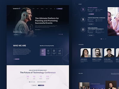 Eventify – Dark Blue Event & Conference Website conference template conference website creative design event design event management event planning eventwebsite figma template minimalist design modern webdesign responsive web ui inspiration ui showcase ui trends ui ux ux design webdesign website template