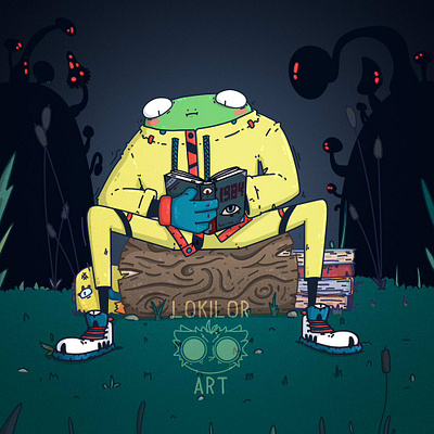 Even the frog reads 2d 2d art art book illustration branding character design comics digital digitalart game character game dev